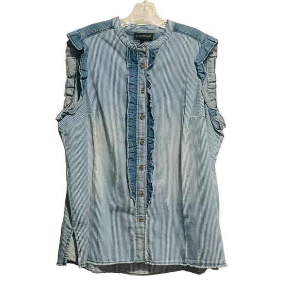 LANE BRYANT Size 18 Chambray Sleeveless Ruffle Button Placket Tank Top - Picture 1 of 5